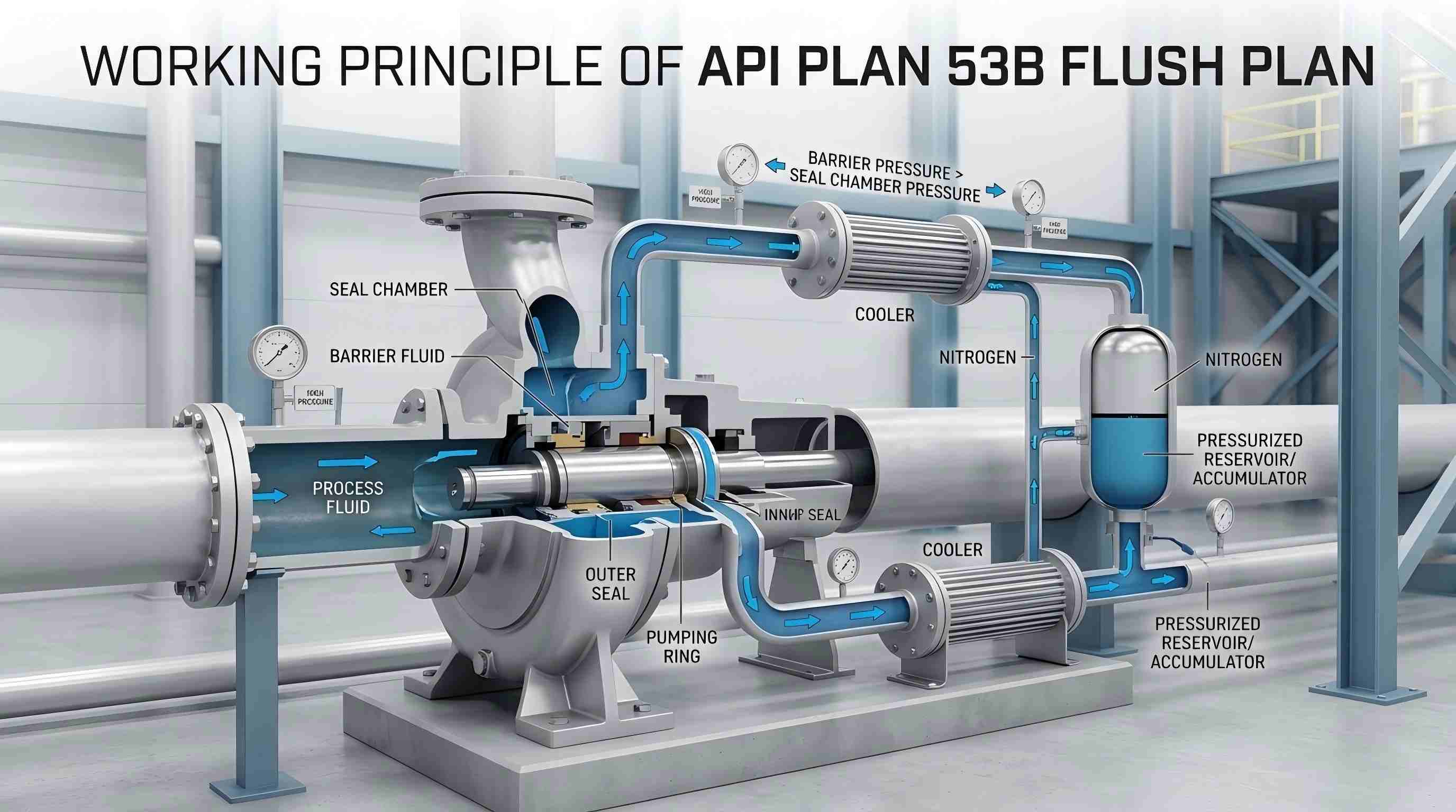 Pracovný princíp API PLAN 53B Flush Plan